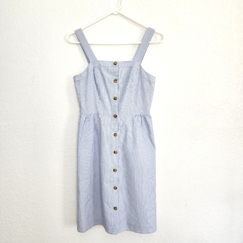 JCrew white blue stripes over knee dress cotton Size 0